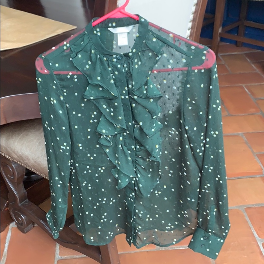 green with polkadots button up long sleeve top